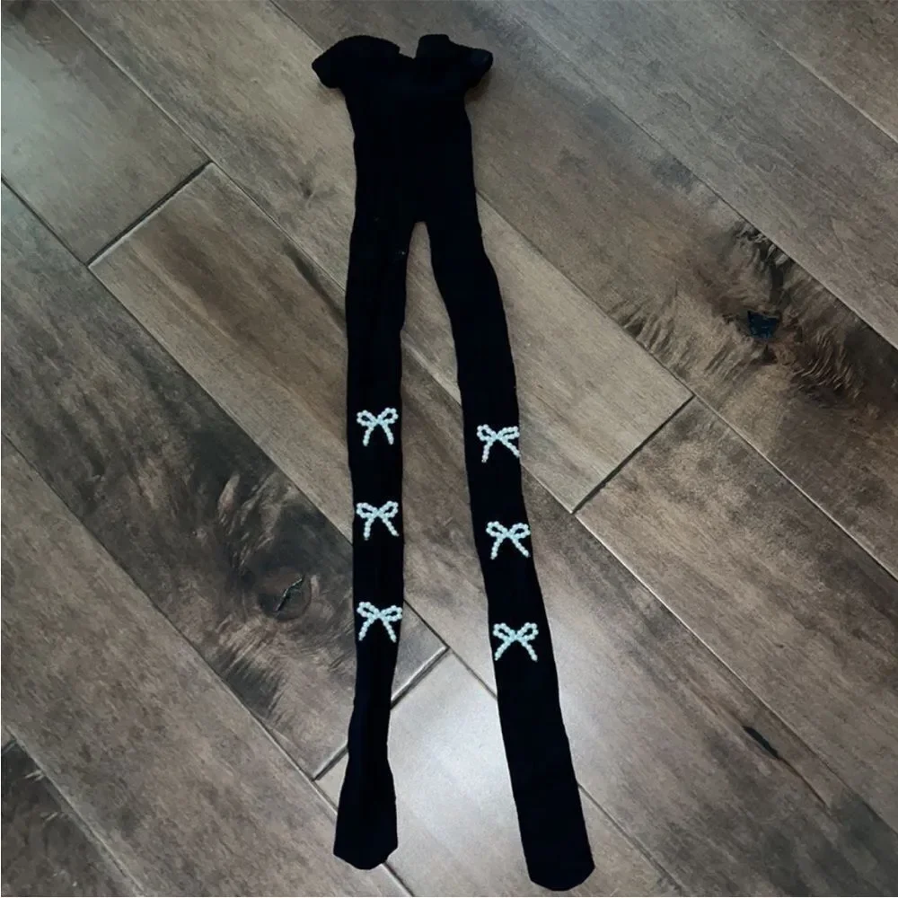 Free People Nevermore Black Peekaboo Bow Tights